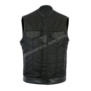 Chaleco de Motociclista Casual Transpirable de Pana y Cuero para Hombre, Chaquetas de Cuero Personalizadas - Product Image 2