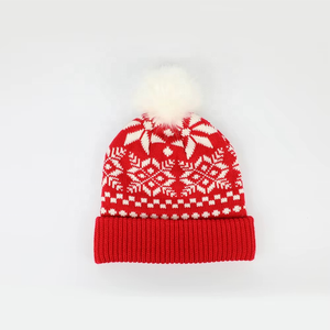 Gorro de Punto con Puño y Pompón para Mujer, 100% Acrílico, Blanco, con Logotipo Jacquard - Product Image 5
