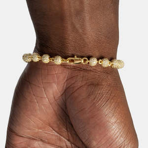 925 Sterling Silver 18K Gold Iced Ball Tennis <b>Bracelet</b> Micro Pave Round <b>Bead</b> <b>Bracelet</b> Luxury Adjustable <b>Bracelet</b> for <b>Men</b> WomeN - Product Image 4