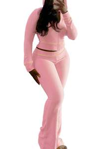 Ensemble haut court zippé et pantalon pour femme, tenue décontractée deux pièces, tissu doux, coupe ajustée, tenue de rue quotidienne - Product Image 2