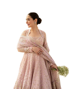 Vestido de Novia Pakistaní Premium, Color Durazno Pastel, Largo hasta el Suelo, con Delicado Bordado Floral y Detalles de Lentejuelas - Product Image 6
