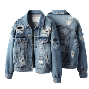 Chaquetas de mezclilla tejidas de algodón de estilo clásico vintage de diseño personalizado patrones rasgados teñido de primera calidad para looks de moda versátiles - Product Image 3