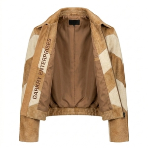 Cowhide Hair On Hide Chevron Men Bomber <b>Jacket</b> Custom Real Leather <b>Suede</b> Outerwear Coat Wholesale Varsity Winter B2B Supplier - Product Image 3