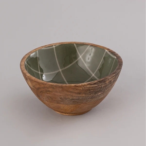 Handmade Mango Wood Serving Bowl with Printed Enamel Inlay Decorative Salad Fruit Bowl Eco-Friendly Kitchen Tableware Wood Bowl - Product Image 2