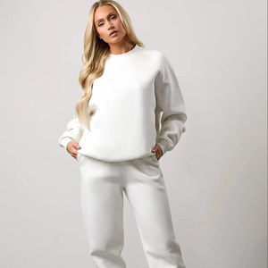 Ensemble de survêtement pour femme, veste et pantalon de jogging en coton et polyester, tissu extensible respirant, vêtements de sport, prix bas, OEM - Product Image 1