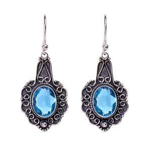 Oval Shape Blue <b>Tourmaline</b> Gemstone <b>Earrings</b> 925 Sterling Silver Vintage Style Handmade Jewelry Gift For Women - Product Image 6