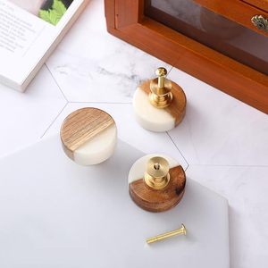 Wooden Cabinet Knobs White Marble & Gold Dresser Handles Round Drawer Pulls for Cupboard Furniture Set of 4 - Product Image 6