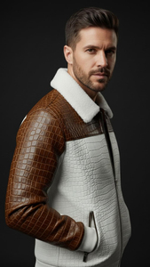 Veste en cuir de crocodile et de vache faite à la main, très vendue, pour hommes, veste en cuir de qualité supérieure, vêtements d'extérieur de créateur, vestes d'hiver pour hommes - Product Image 5