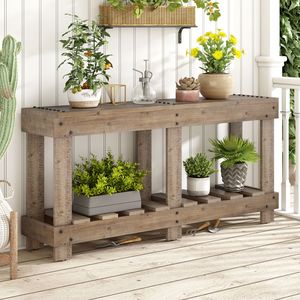 Tavolo Console U_Style in Legno di Abete Massiccio Vintage da 159,75 cm, 6 Gambe Rinforzate, Piano Spesso 11,43 cm, Design con Rivetti Metallici, Finitura Naturale - Product Image 3