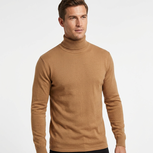 Suéter de Cuello Alto para Hombre, Color Mostaza, Tejido de Punto, Manga Larga, Estilo Casual, Cuello Alto, Tejido Elástico 1/1, 220g, Invierno - Product Image 2