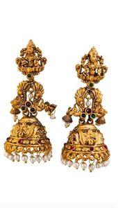 Boucles d'oreilles Jhumka ethniques indiennes traditionnelles, en alliage de zinc plaqué or, en forme d'animal, avec perles d'imitation, certifiées - Product Image 4