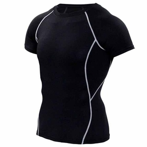 Men's Gray <b>Black</b> Color Blocked Short Sleeve Quick Dry <b>Compression</b> <b>Shirt</b> - Product Image 3