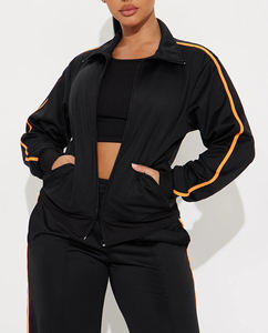 Nouvel Arrivage 2026 Ensemble de Survêtement 2 Pièces Femme Noir avec Haut Court à Rayures Orange Coupe Ample Sportif Toutes Saisons Sweat-shirt Tricoté - Product Image 6