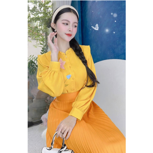Camisa de Manga Larga para Mujer, Todas las Temporadas, con Detalles de Volantes Plisados, Estilo Casual de Oficina, Tejido Sólido, Venta al Por Mayor, 150 GSM - Product Image 4