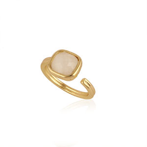 Natural Iridescent Moonstone Cushion Stone Resizable <b>Ring</b> 18k Gold Plated Modern Bezel Set Brass Minimalist Everyday Fashion - Product Image 2
