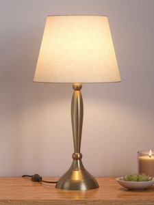 Modern Brass Eco-Friendly Tabletop <b>Table</b> Lamp with White Fabric Drum Shade Warm Light Halogen Bulbs for Bedroom <b>Bedside</b> Decor - Product Image 5