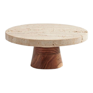 Base Redonda de Mármol Travertino Natural Hecha a Mano para Pasteles de Boda, Soporte para Repostería - Product Image 5