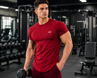 T-shirt de compression sportif pour homme en coton et bambou, séchage rapide, respirant, manches courtes, fitness, musculation, entraînement, col rond