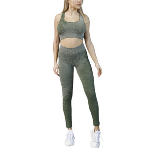 Women Seamless Sports Bra Set Racerback High Waist Leggings Yoga Activewear Solid Green Medium Support Workout Wear - Product Image 1