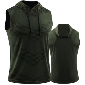Chaleco informal holgado con capucha para hombre, chaleco deportivo con media cremallera para hombre, camiseta sin mangas de secado rápido para hombre - Product Image 3