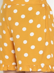 Women's Yellow Polka Dot Knitted Cotton Shorts With Ruffles <b>Elastic</b> Waist Mid Rise Casual Regular Fit - Product Image 6