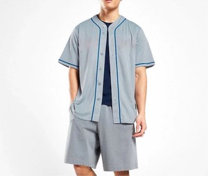 Maillot de baseball unisexe bleu clair à manches courtes avec cordon de serrage, coupe décontractée, toutes saisons, tissu respirant en maille 460g, personnalisable pour équipe - Product Image 3