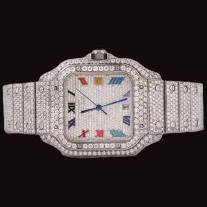 Customized Multi Color Roman Numerals <b>Square</b> Glass Dial Fully Iced out Moissanite Diamond White Gold Hip Hop Style Fashion <b>Watch</b> - Product Image 1
