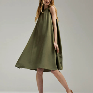 For <b>Linen</b> Solid Eco-Friendly Loose A-Line Knee-Length Draped Daily Wear Office Urban Style Casual Elegant Sleeveless Women - Product Image 6