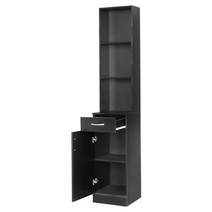 Mobiletto da Bagno a Parete in MDF Nero di Alta Qualità con Una Porta, Un Cassetto e Tre Scomparti, Arredo Bagno - Product Image 5