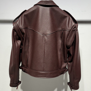 Hot Selling 2026 Autumn Women's Genuine <b>Sheepskin</b> Burgundy Leather <b>Jacket</b> High Quality Full-Grained Leather Genuine <b>Sheepskin</b> - Product Image 2