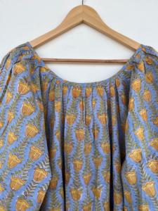 Vestido corto de algodón con estampado floral amarillo para mujer, manga larga abullonada, corte holgado, estilo bohemio, informal, para verano, playa y vacaciones - Product Image 2
