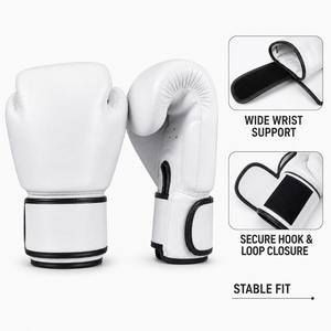 Guantes de Boxeo de Cuero Blanco de 8-16 oz para Entrenamiento, Sparring, Saco de Boxeo, con Cierre de Gancho y Bucle, Transpirables, para Adultos, Artes Marciales - Product Image 3