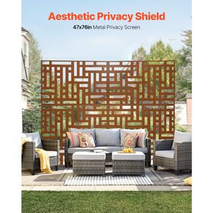 Schermo per la privacy da esterno 119,4 cm L x 193,5 cm A, divisorio autoportante a 3 pannelli, schermo decorativo da giardino in metallo tagliato al laser - Product Image 2