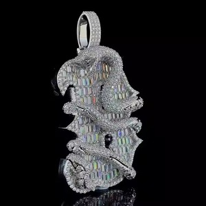 White Gold Plated Unisex Pendant with Sparkling Diamond Inspired Design for Hip Hop Fashion and Daily Wear - Product Image 2