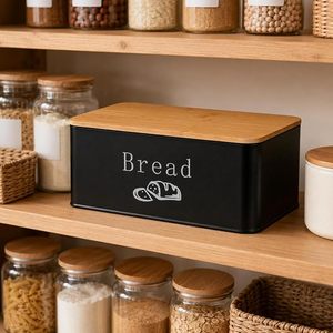 Contenedor de Almacenamiento de Pan de Metal Negro, Rectangular, para Cocina, con Diseño Impreso - Product Image 5