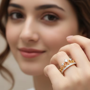 แหวนมงกุฎราชินีสุดหรู สีทอง ดีไซน์โรยเพชรตลอดวง สำหรับเจ้าสาว งานแต่งงาน งานหมั้น งานเลี้ยง แฟชั่นเครื่องประดับ - Product Image 5