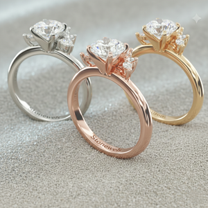 Anillo de compromiso Stonewels con diamante cultivado en laboratorio, medio halo, diamante central tallado, piedras de acento marquesa, oro de 14K, estilo vintage - Product Image 6