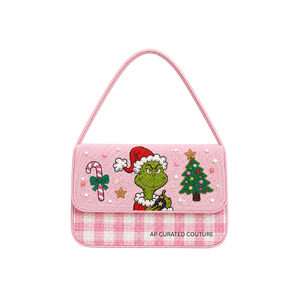Sac à bandoulière bohème perlé Grinch, motif personnage de Noël, sac à main pour femme à sangle unique, brodé à la main avec fermeture à loquet - Product Image 3