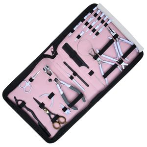 Professional Hair Extension Tools Kit Microbeads Plier Tape In Plier Bond Cutter Hook Loop Razor Parting Finger Pink Case Kit - Product Image 1