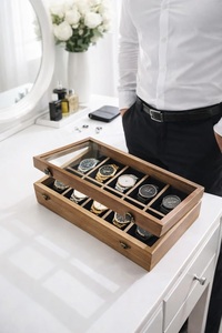 AHTE MANUEXPO UR-065 - Estuche de Regalo para Hombre (6 Compartimentos, 10 Almohadillas) Organizador de Relojes Hecho a Mano en Madera de Mango, Paquete de Regalo - Product Image 1
