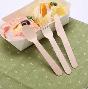 Ensemble de couverts en bois jetables - Couteau, cuillère et fourchette, écologiques et sans plastique - Product Image 1