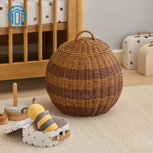 Panier de rangement en rotin fait main, rond, tissé, décoratif, pour la maison, la chambre d'enfant, les jouets, naturel, vente en gros - Product Image 1