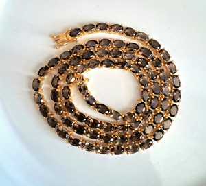 Collier tennis ovale en quartz fumé 6x4mm, plaqué or, argent sterling, pierre précieuse marron, bijoux de luxe élégants, cadeau pour femme, tendance - Product Image 1