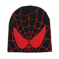 Gorro de Punto Jacquard de Spider-Man, 100% Lana, Ajustable, Rojo y Negro, Unisex, para Adultos, Gorro de Invierno de 56-58 cm, Informal, para Viajes y Playa