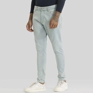 Jean en denim de créateur pour homme, style streetwear, délavé vintage, effet sable et rayures, couleur unie, pour automne et été - Product Image 3