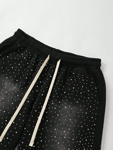 Custom Rhinestone Shorts Heavyweight 380GSM Cotton Fleece High-Fixation Glass Crystals Wholesale Manufacturer - Product Image 2