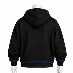 Sweat-shirt à capuche noir brodé motif bouquet de fleurs d'hiver, avec poche kangourou, coupe oversize, style streetwear décontracté, éco-responsable - Product Image 5