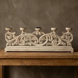 Vintage Whitewashed Wooden Gate Candle Holder Stand <b>Rustic</b> Farmhouse <b>Console</b> <b>Table</b> Entryway Decor for Bedroom Living Room - Product Image 3