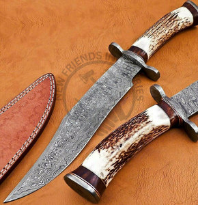 Couteau Bowie en acier Damas fait main, neuf, 15 pouces, lame fixe, couteau de chasse, couteau de survie en plein air avec manche en bois de cerf/Damas - Product Image 2