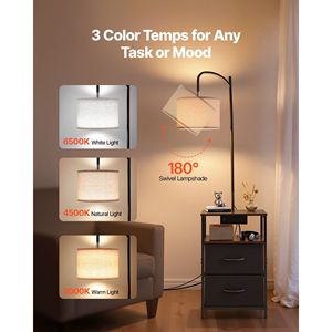 Tavolino Moderno a 2 Livelli con 2 Cassetti, Comodino con Illuminazione a 3 Temperature di Colore, Lampada da Terra Contemporanea - Product Image 3